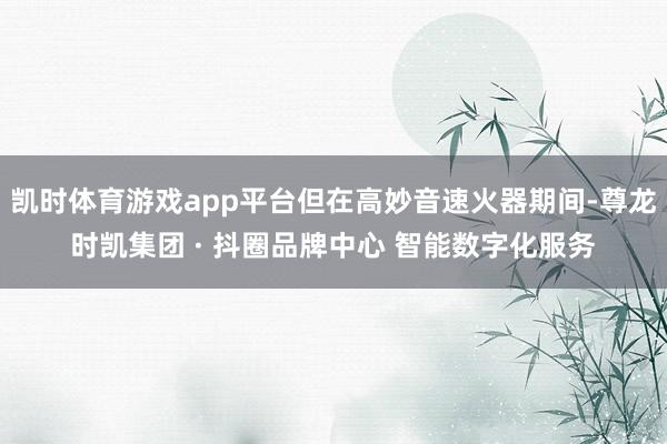 凯时体育游戏app平台但在高妙音速火器期间-尊龙时凯集团 · 抖圈品牌中心 智能数字化服务